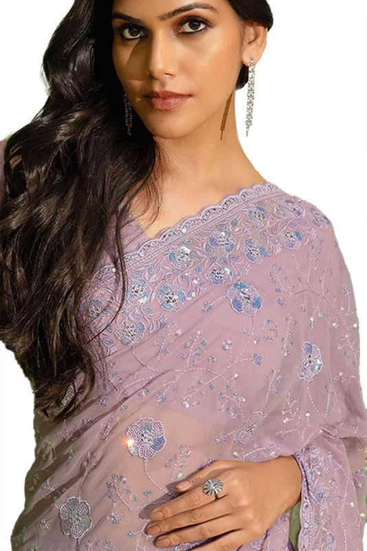 Soch Womens Lavender Georgette Embroidered Saree With Sequins Work