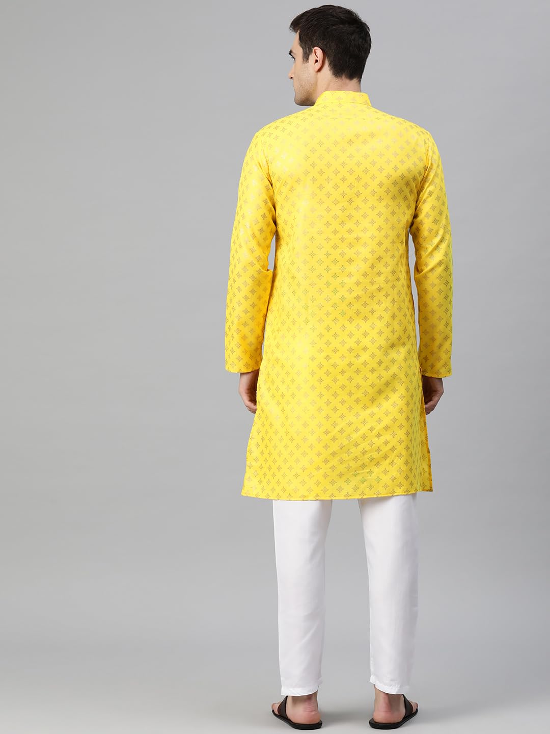 Luxrio Men's Polycotton Geometric Relaxed Kurta Yellow Gold