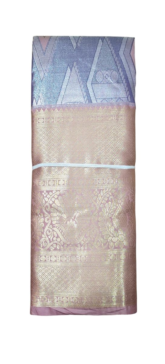 VFCollections Women's Classic Kanchipuram Silk Pure Pattu Sarees, Rich Peacock Butta All over With Blouse