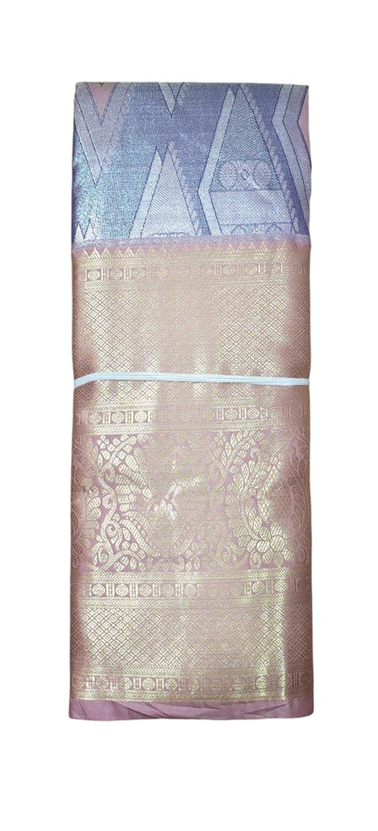 VFCollections Women's Classic Kanchipuram Silk Pure Pattu Sarees, Rich Peacock Butta All over With Blouse