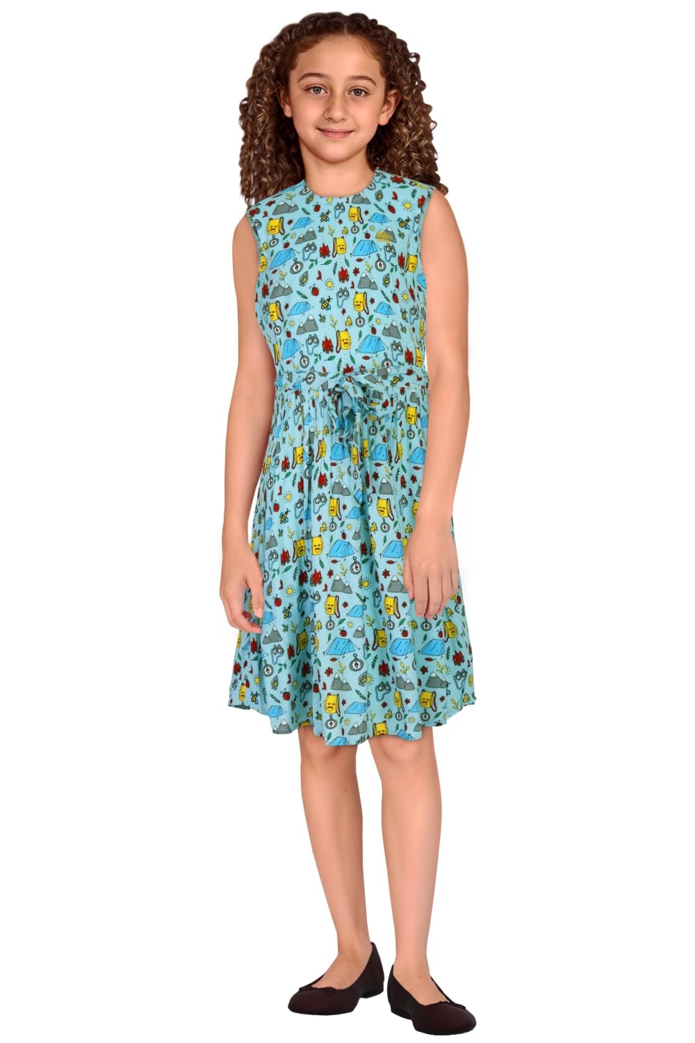 Allen Solly Girl's Viscose Modern Mid-Thigh Length Dress (AGDRCRGFO75279_Blue_11 Years-12 Years)