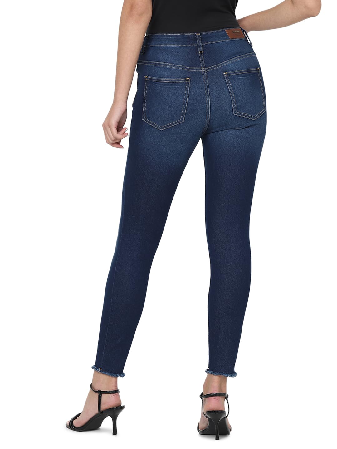 VERO MODA Women Solid Blue Cotton Skinny Fit Ankle-Length High-Rise Jeans