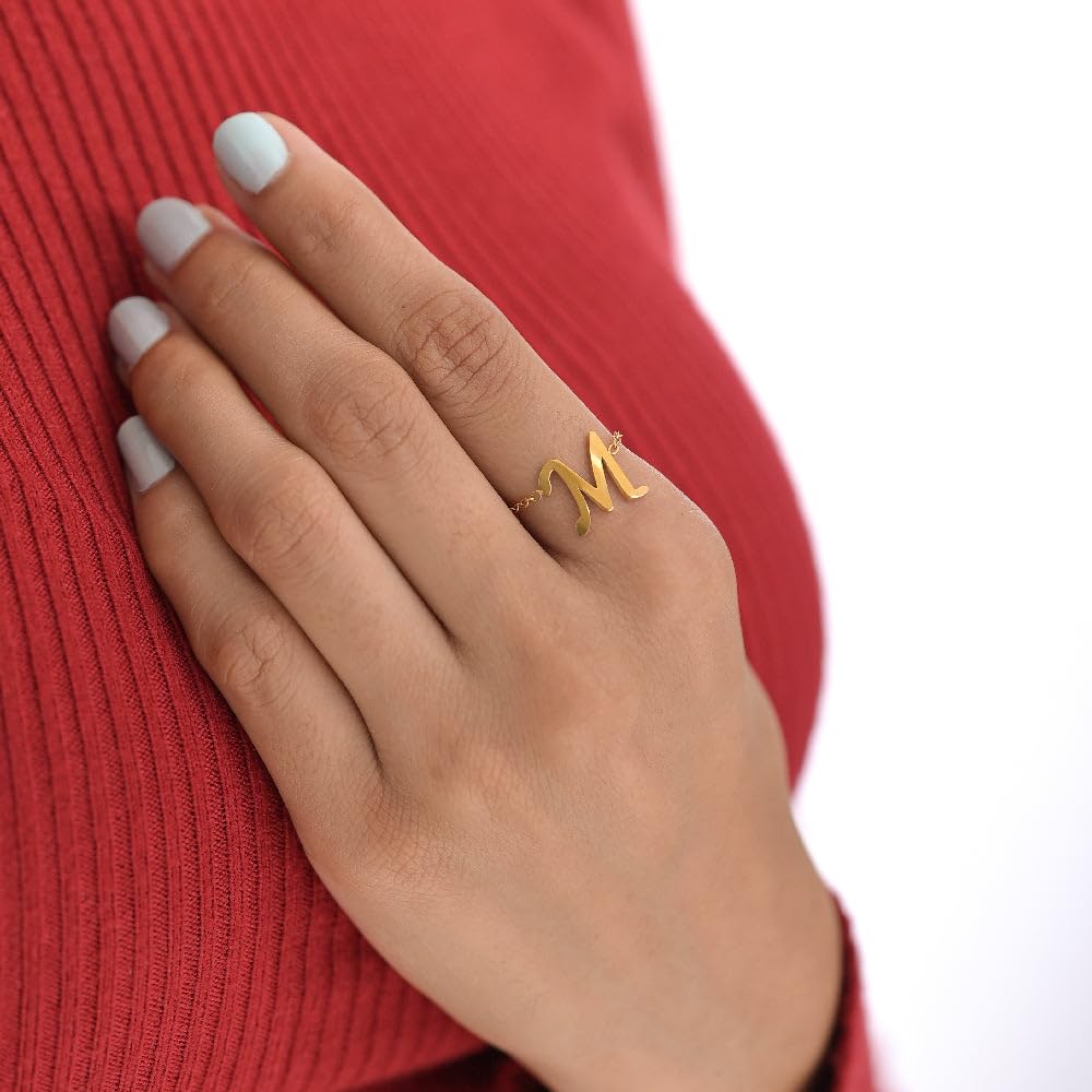 PALMONAS Initial M Ring for Women (Adjustable Size) - Waterproof & Anti-Tarnish, Gift for Girls & Women