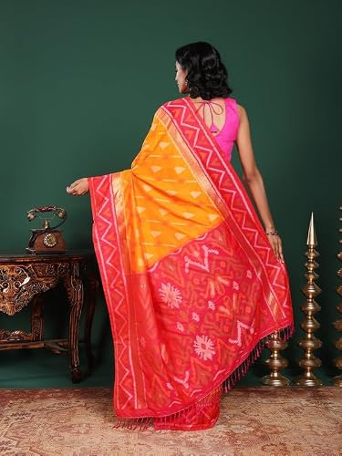 Meena Bazaar Woven Art Silk Saree With Blouse Piece | Orange