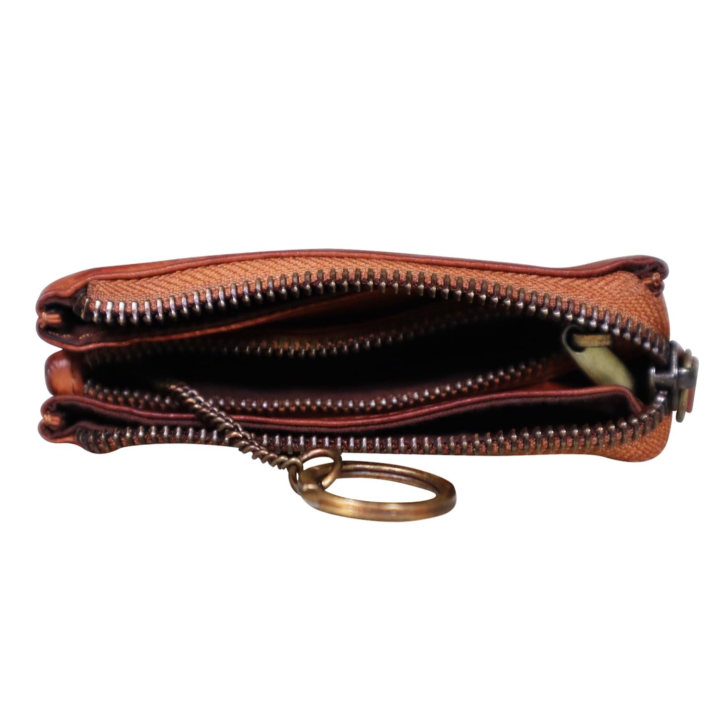 Women's Genuine Leather Wallet-Long Purse Wallet, Zip Pocket and Note Compartments (Cognac)
