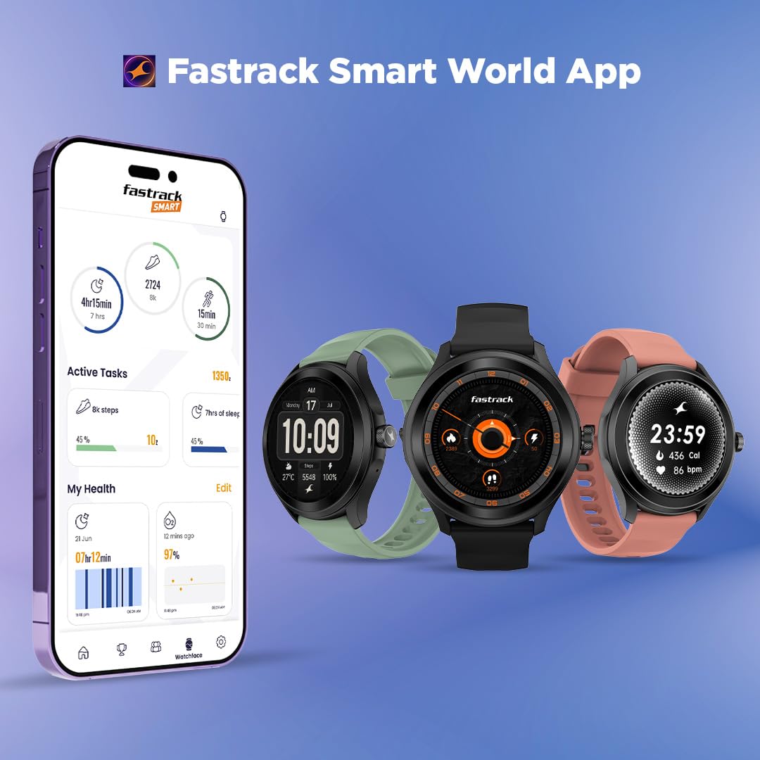 Fastrack VOX Pro Smart Watch with Offline Voice Commands,to-Do List, Rotary Crown, 1.38” TFT Display, BT Calling, 24/7 Health Suite, SpO2, HRM, Sleep Tracking, IP68 Water Resistant - Onyx Black
