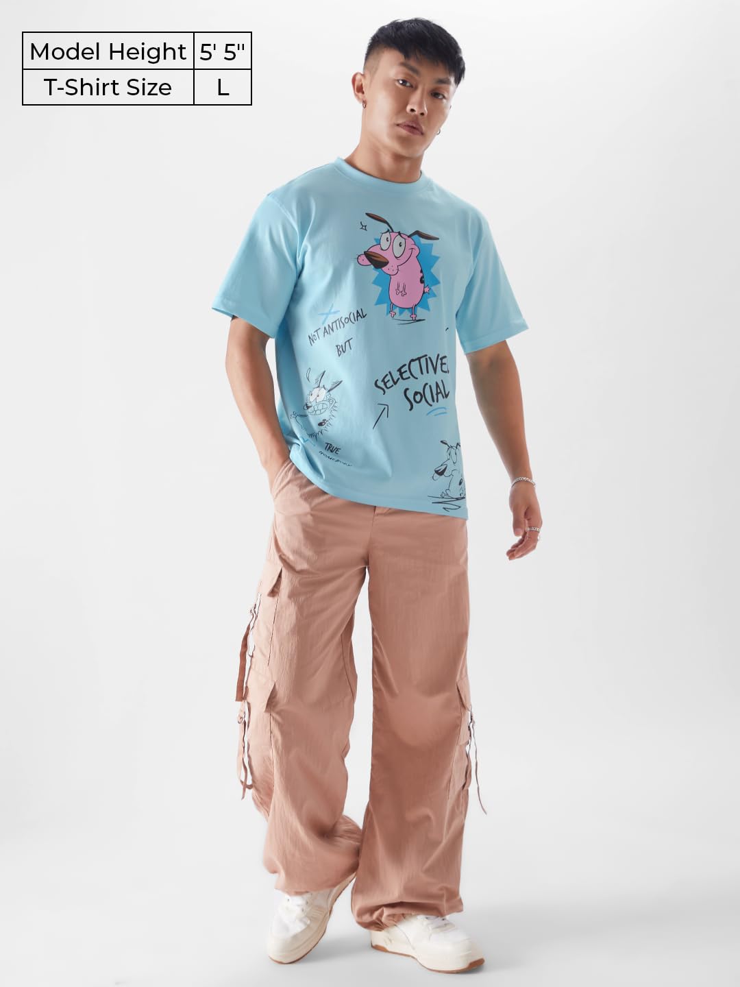 The Souled Store Official Courage: Kinda Antisocial Mens and Boys Regular fit Half Sleeve Blue Color Cotton T-Shirts (228058_L_Blue) T-Shirts Fashionable Trendy Graphic Prints Pop Culture Merchandise