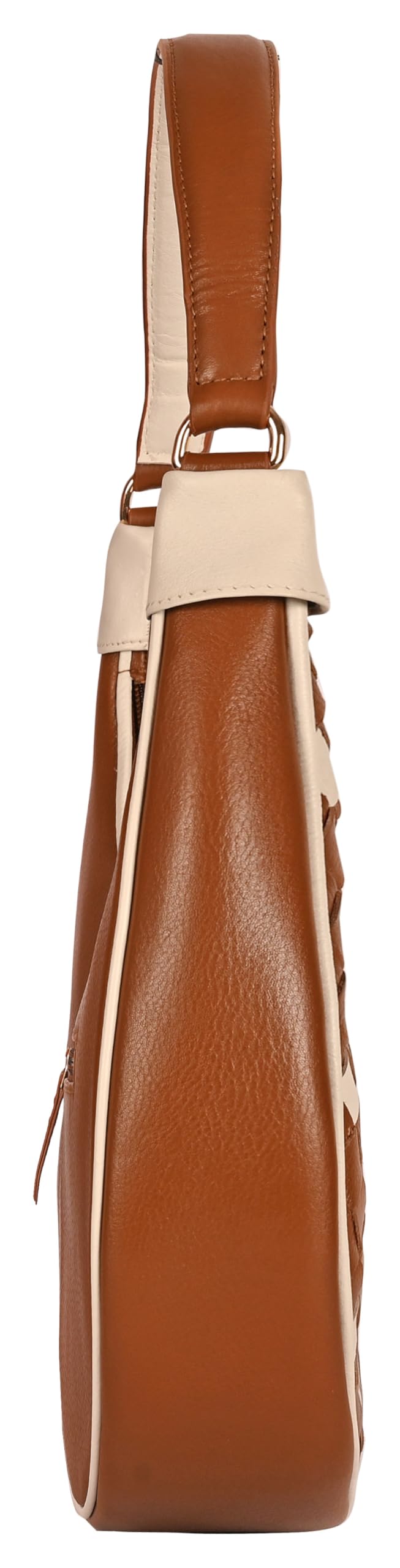 eske Elena Genuine Leather Half Moon Braided Shoulder Bag (Cognac Vanilla)