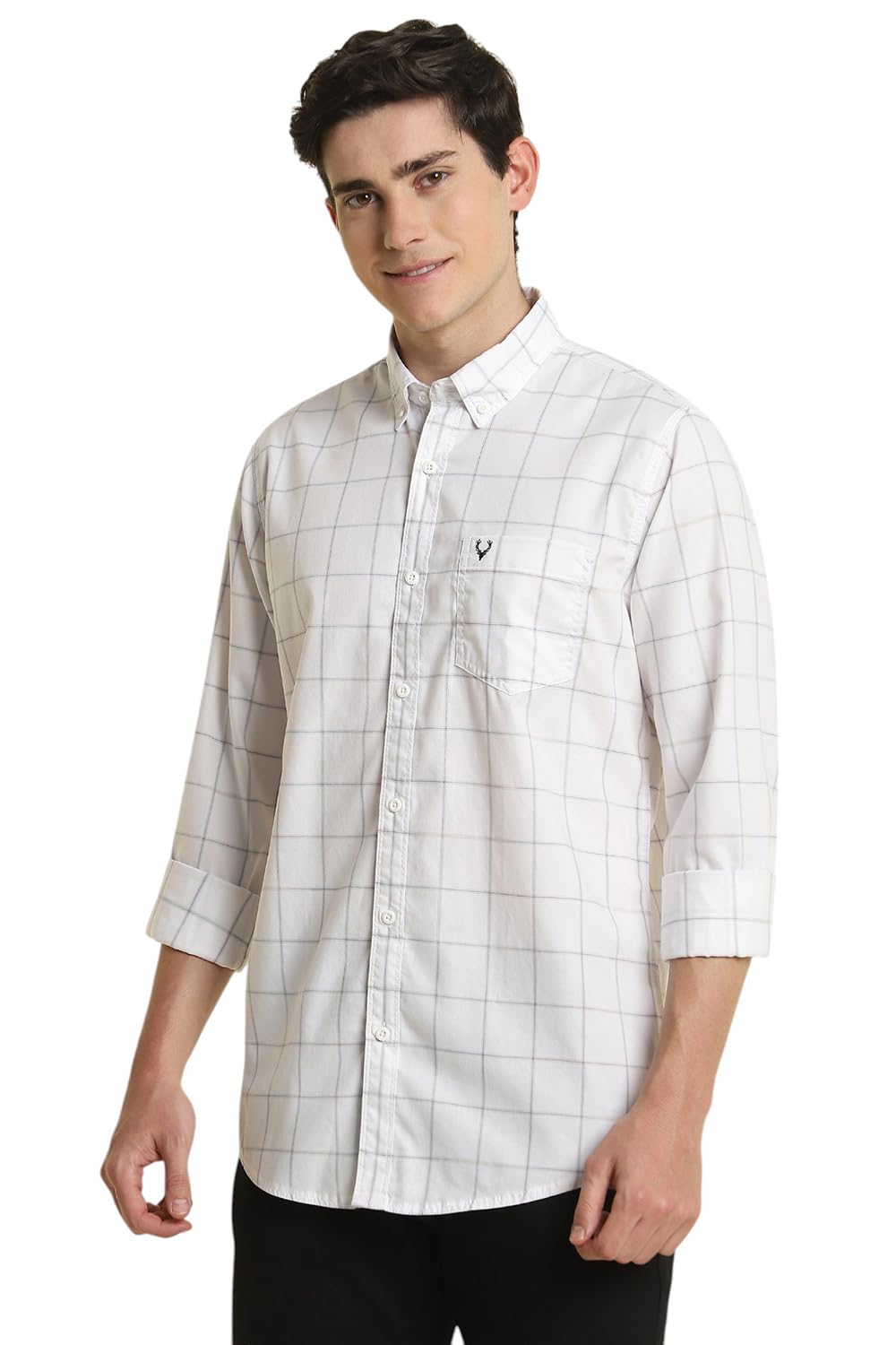 Allen Solly Men White Custom Fit Check Full Sleeves Casual Shirts
