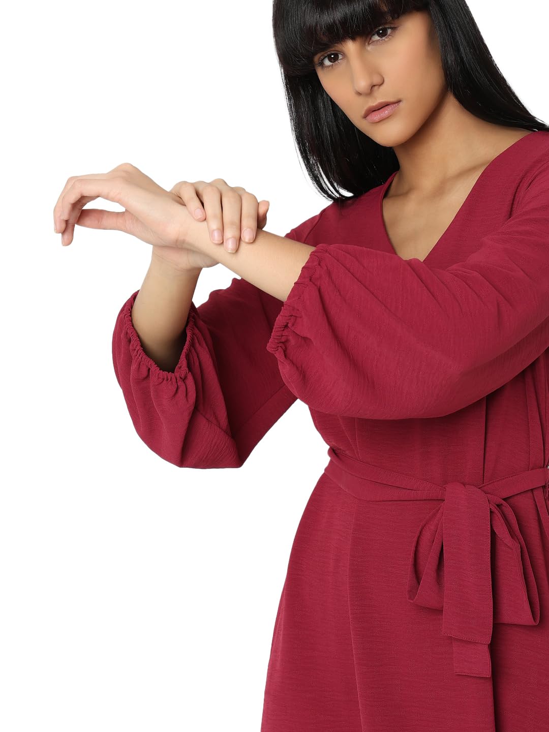 VERO MODA ' Women's' Polyester A-Line Above The Knee Dress (10315116-Red Plum_Red
