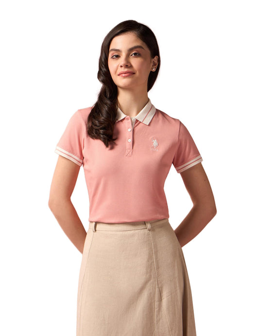 U.S. POLO ASSN. Women's Cotton Regular Fit T-Shirt (UWAW24PTS122_Peach,Large