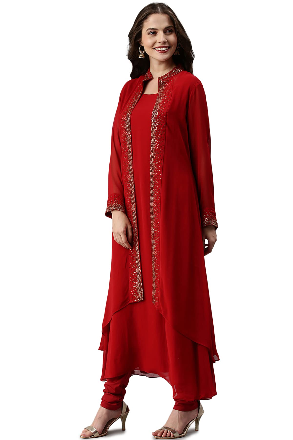Soch Red Pure Georgette Embroidered Chudidar Set