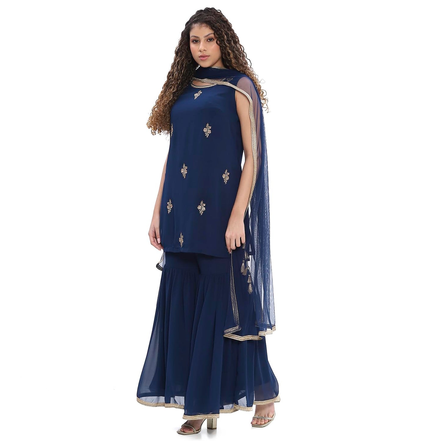 Biba Women's Polyester Kurta Set (SKDNAGMA10829SS25BLU_Blue