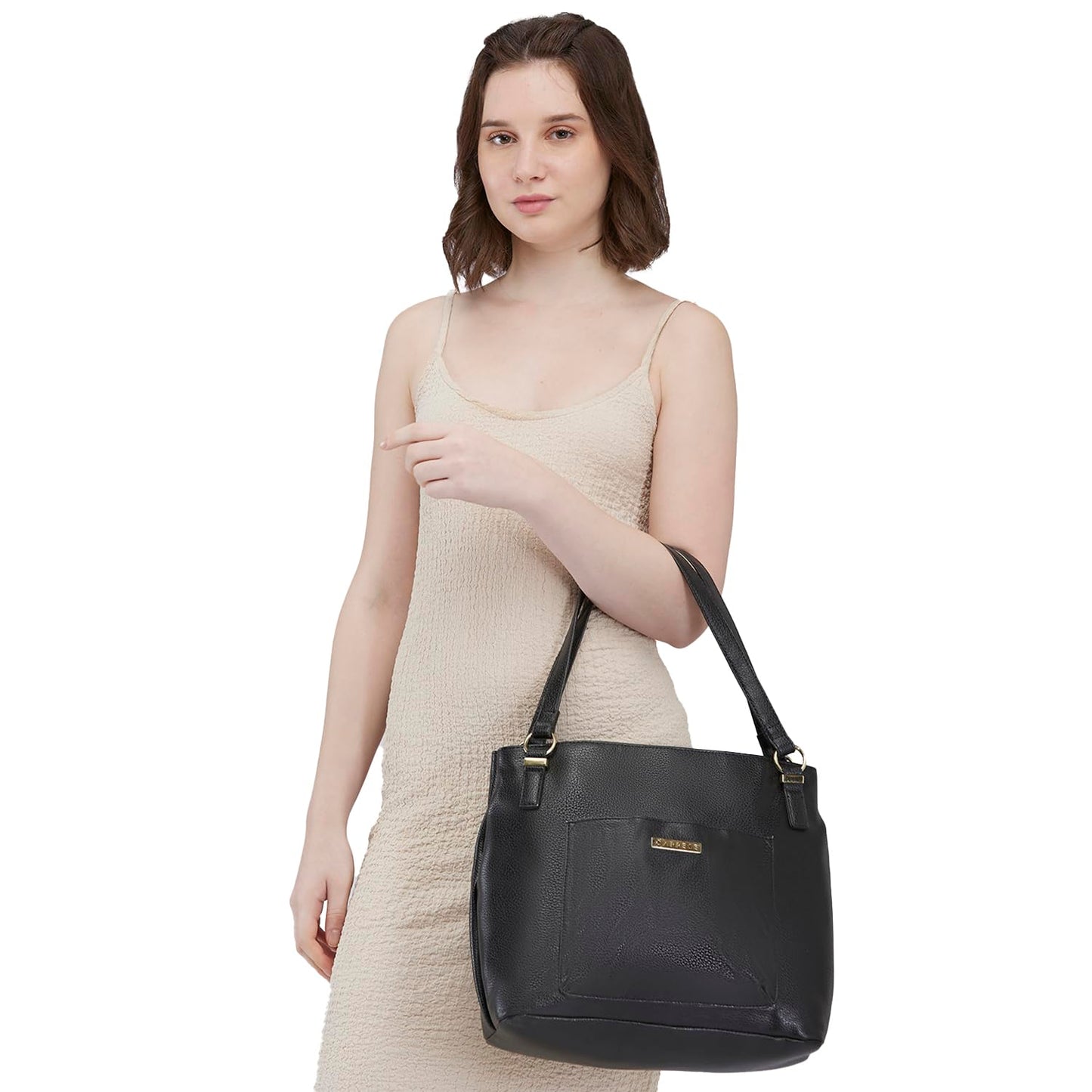 Caprese Andrea Tote Bag, Medium-Black | Stylish Handbag for Women | Spacious, Versatile Office & Daily Essentials Tote | Top Zip Closure