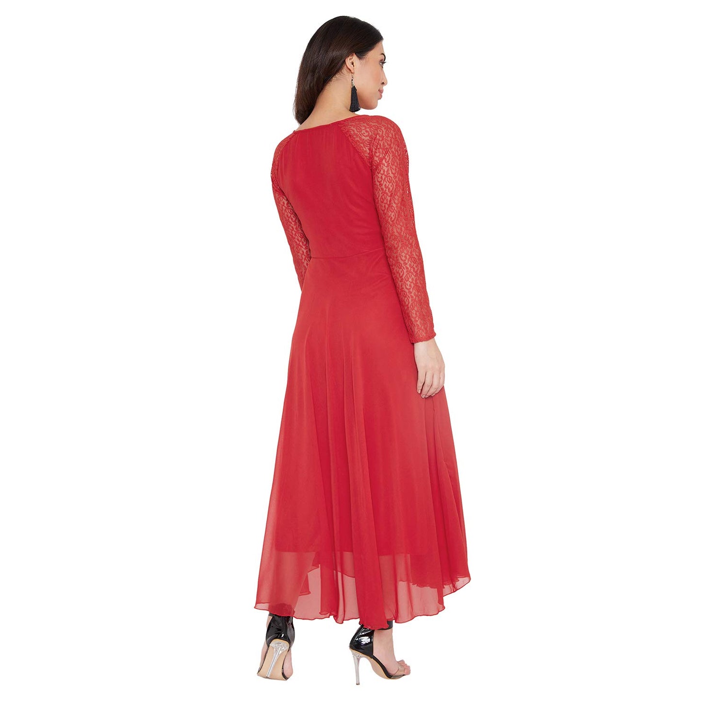 HELLO DESIGN Women Red Solid Fit & Flare Maxi Dress