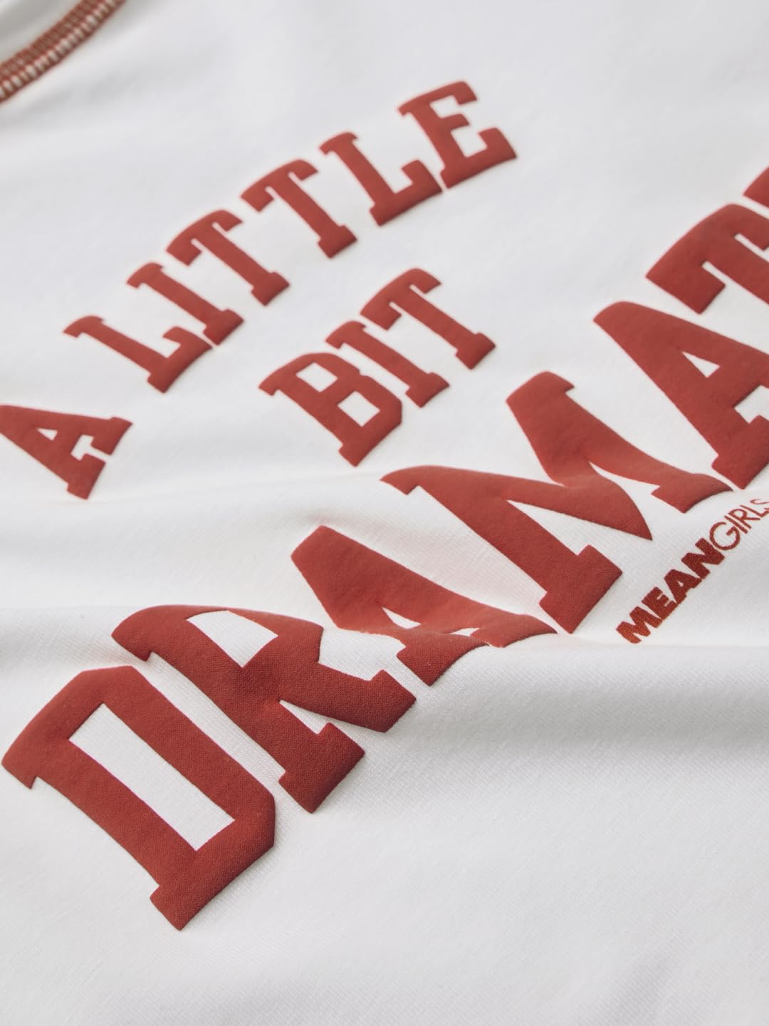 The Souled Store Official Mean Girls: A Little Dramatic Women and Girls Short Sleeve Round Neck White Graphic Printed Cotton Cropped Tops