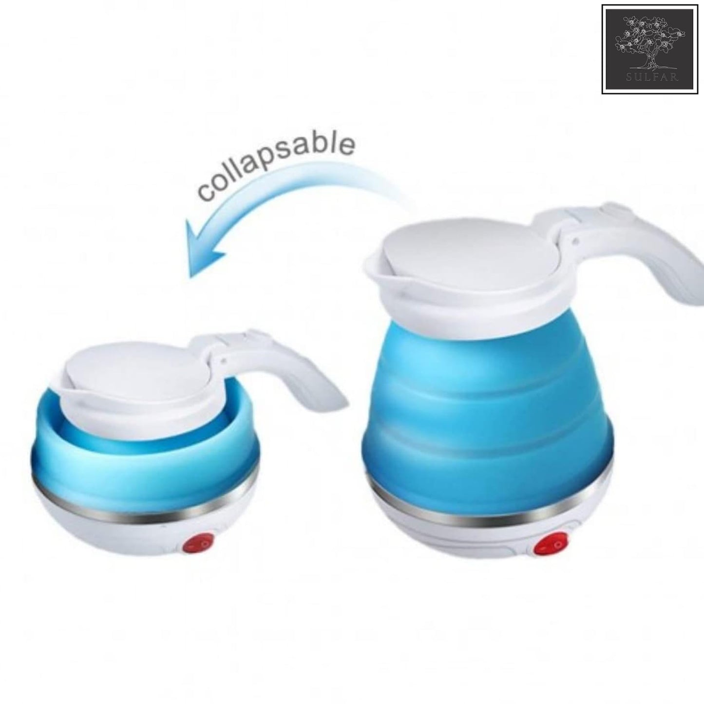 Sulfar Travel Foldable Fast Boiling Portable Electric Kettle - Silicone Food Grade Boil Dry Protection 220V -600ML for Most Travel and Home & Office Use (Blue/White/Pink)