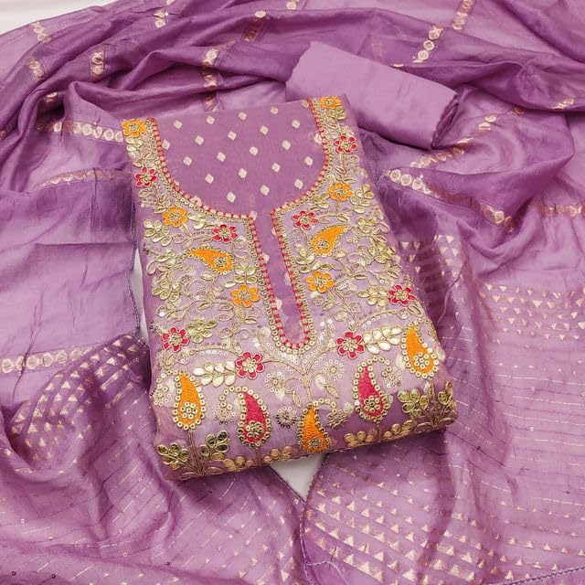 VARNI FABRICS Simar Jacquard Buti Dress Material for Women Embroidered Unstitched Woman Salwar Suit Dress Material With Jacquard Buti Dupatta Lavender