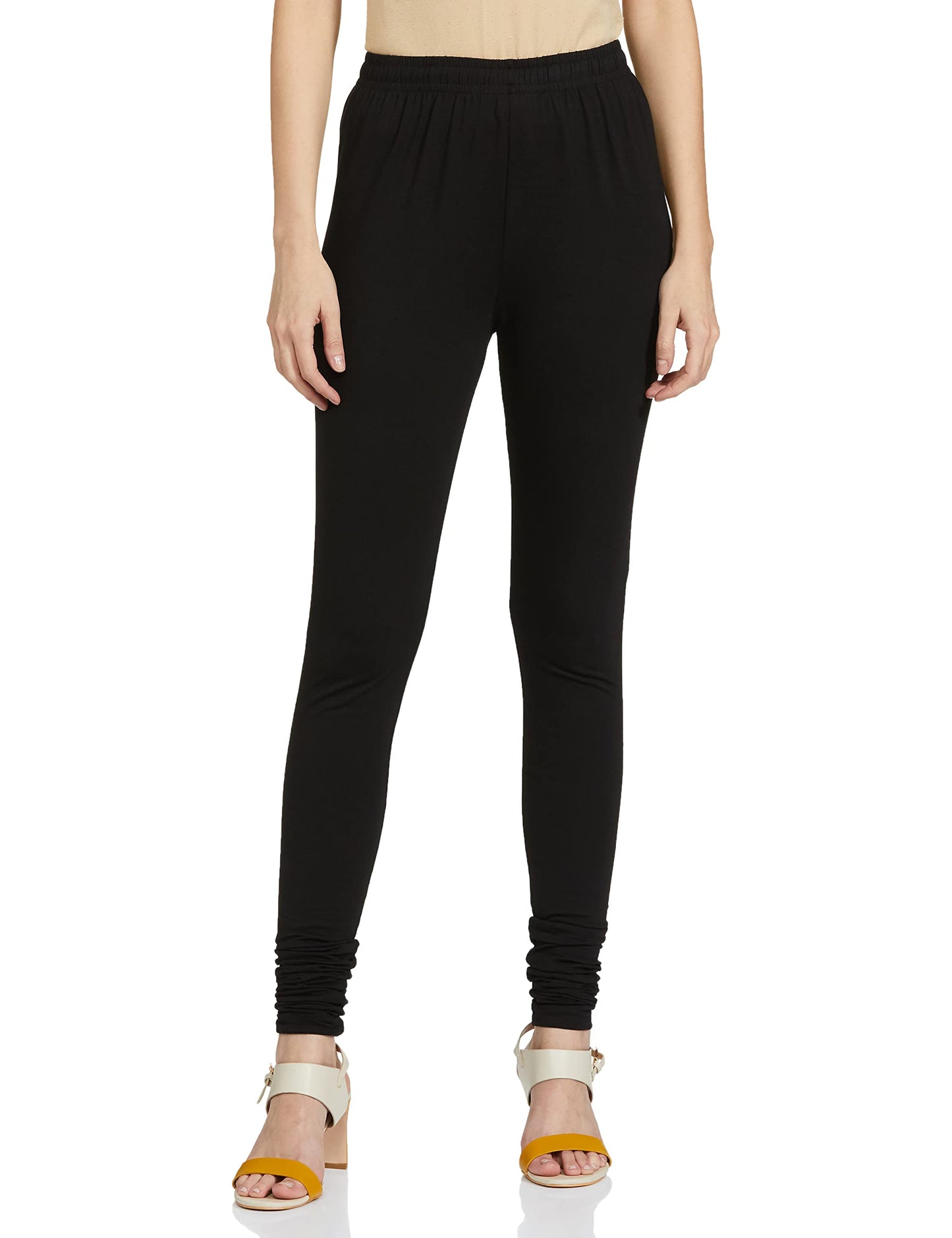 Max Women Solid Mid Rise Elasticated Regular Fit Churidar (Nooskc21Bl_Black_XL)
