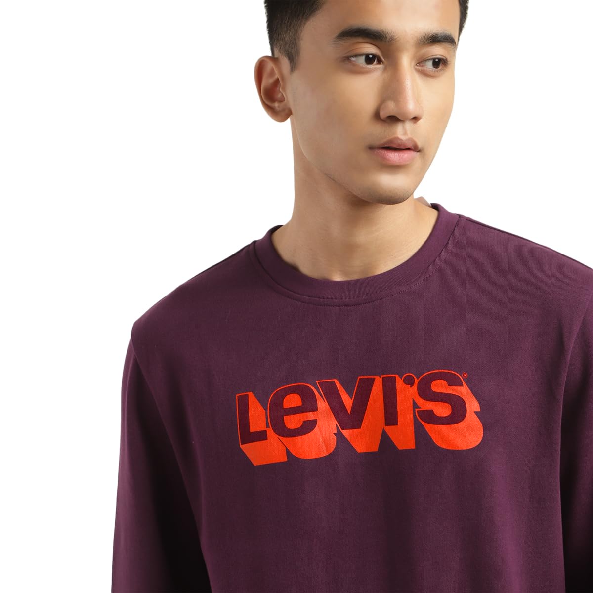 Levi's Men's Typography Maroon Crew Neck Sweatshirt