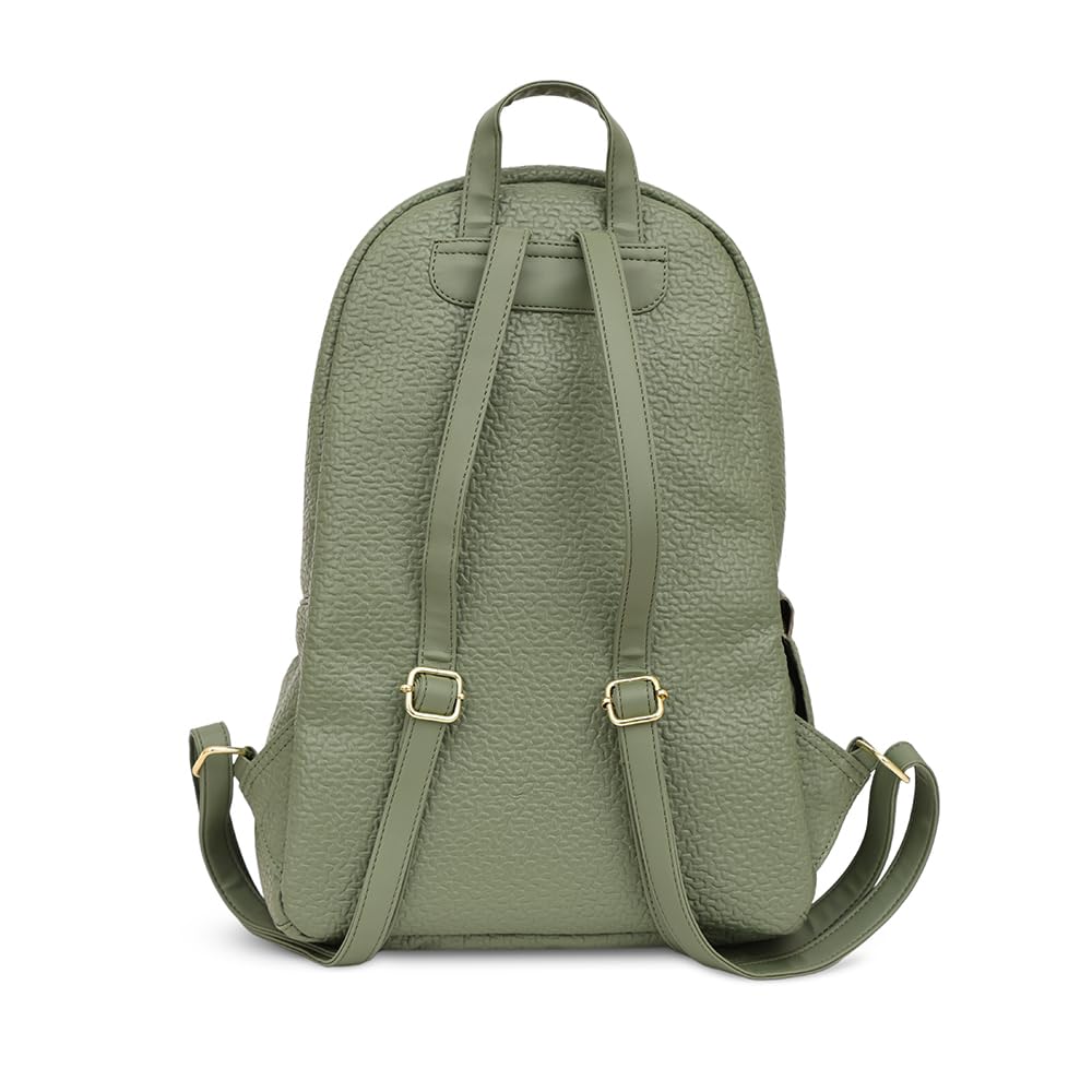 Caprese Comet Casual Backpack, Medium | Fashion Backpack for Women with Adjustable Strap & Secure Zip Closure | Spacious,Versatile for Daily Use, Ideal for Students, Professionals & Travelers (Olive)