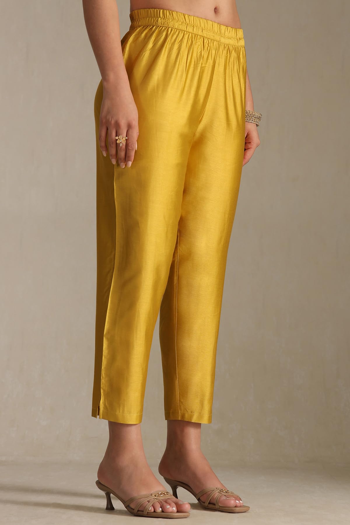 Soch Womens Mustard Organza Zari Woven Suit Set With Faux Mirror And Sequins