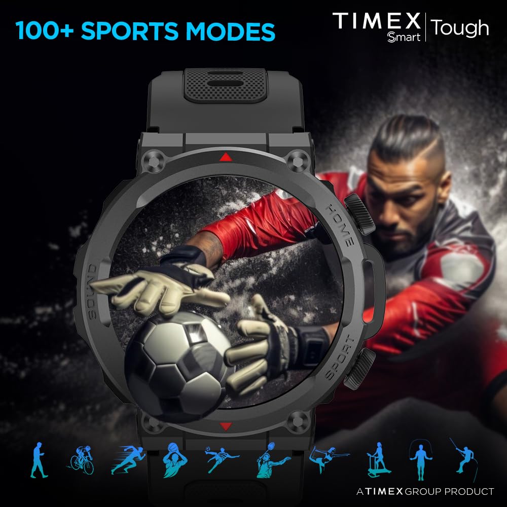 TIMEX Men Tough 1.43Round Amoled Rugged Smartwatch With 466X466 Pixel Resolution| Bluetooth Calling| Metallic Body|Always On Display|Ai Voice Assist|100+ Sports Modes|100+ Watchfaces
