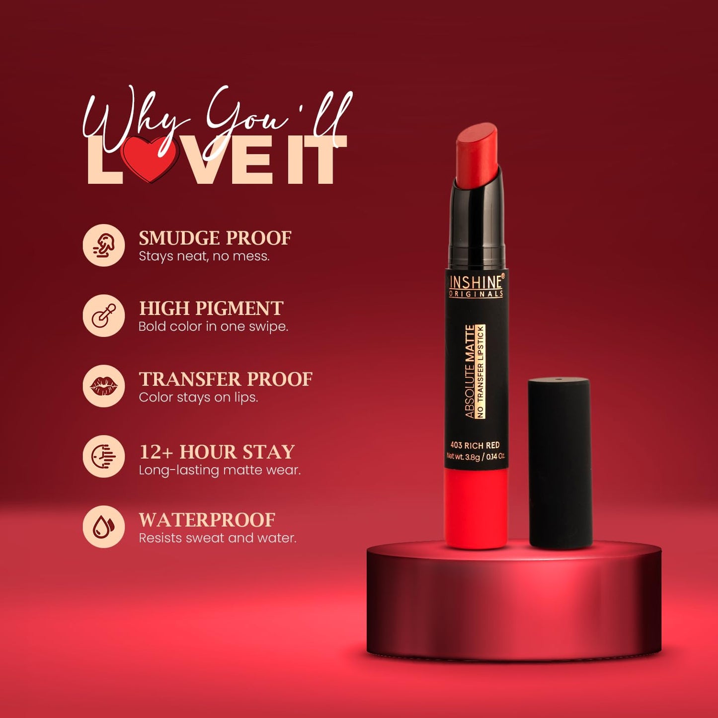 INSHINE Absolute Matte Lipstick - Long-lasting, Transfer-resistant, Velvety Matte Finish with Intense Color, Up to 12 Hours Wear | Perfect for Sophisticated Lips - MAROON MAGIC