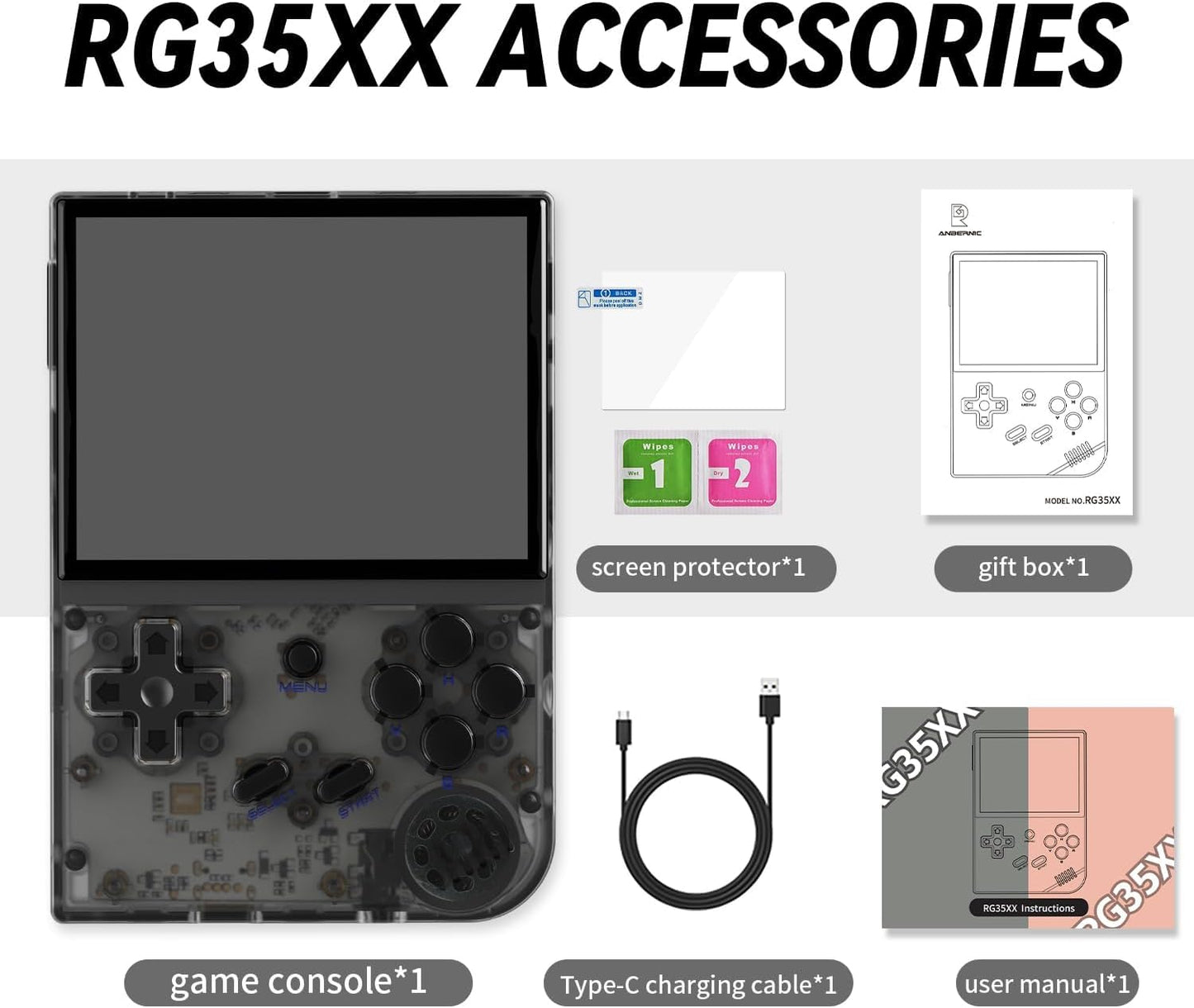 New World RG35XX Handheld Game Console Support HDMI and TV Output 3.5 Inch IPS Screen 64G TF Card 6800+ Classic Games 2600mAh Battery Anbe-rnic Black