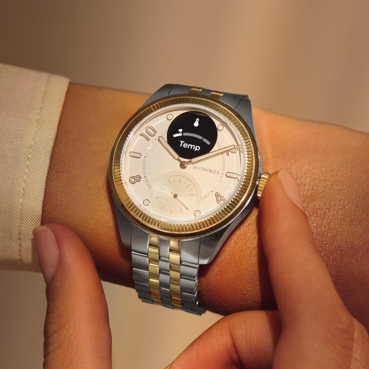 Withings ScanWatch Nova Brilliant, Heart Health Hybrid Unisex Smartwatch- ECG, SPO2, Temperature Monitoring, Sleep, Respiratory Health, Cycle Monitoring, 30-Day Battery Life (Gold-Silver)