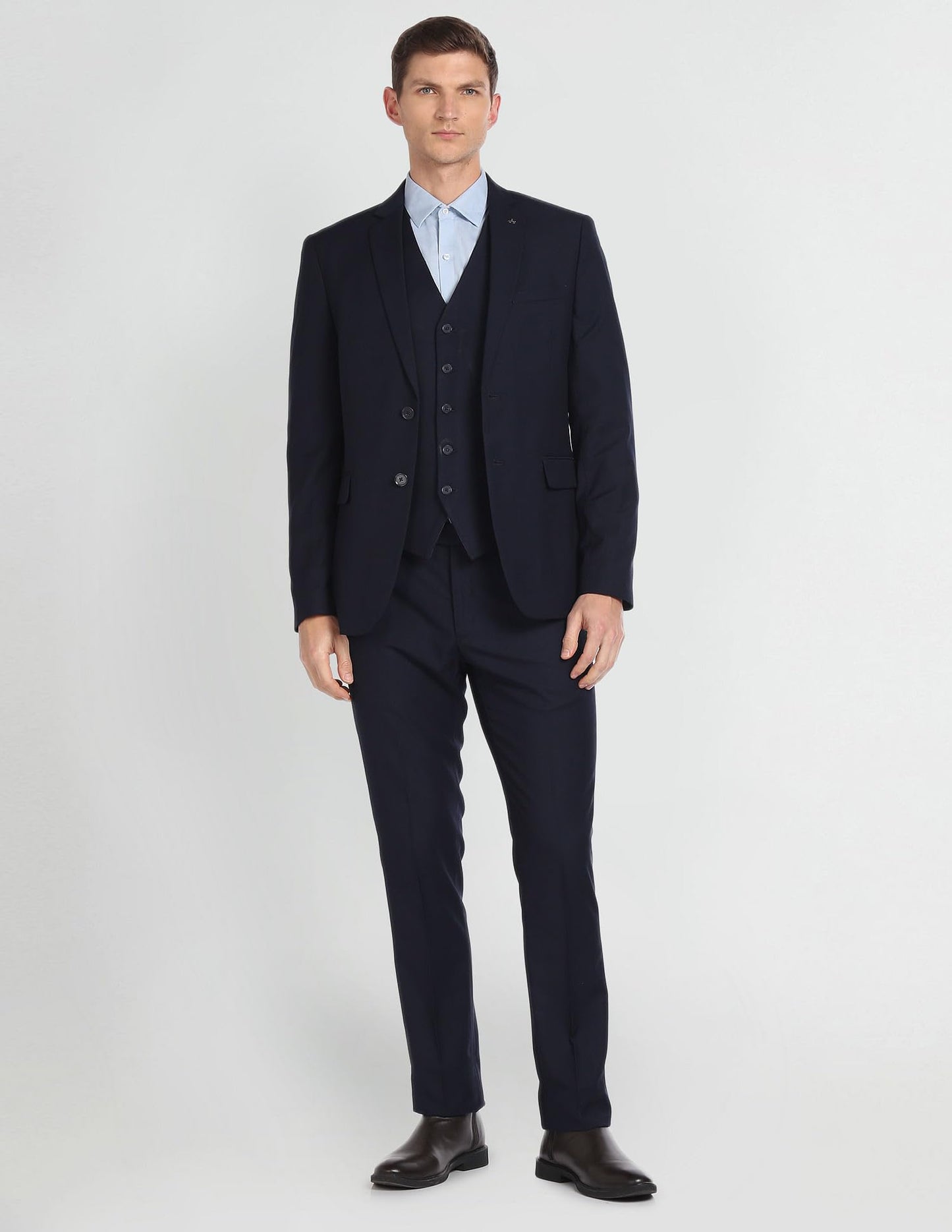 Arrow Men's Polyester Single Breasted Business Suit Pants Set (ARAGSU5546_Navy