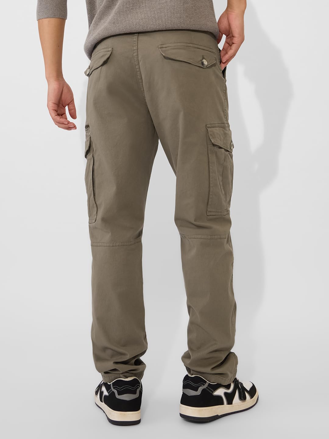 The Souled Store Solids: Hunter Green Men and Boys Straight Fit Cotton Blend Cargo Pants