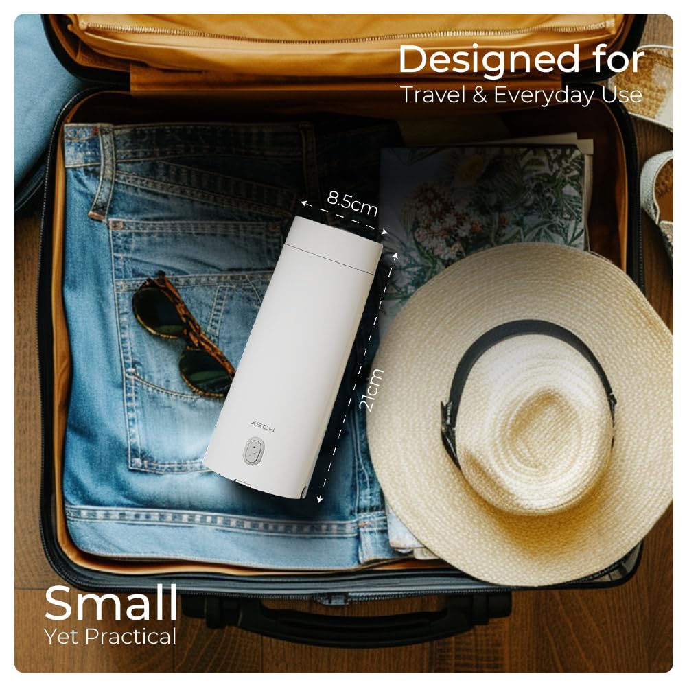 XECH Small Electric Kettle For Travel Hot Water Mini Kettle In-Built Cable Portable Bottle Design 300W Heating Element to Boil Water and Prepare Tea Coffee without Milk (Hydroboil Lite)