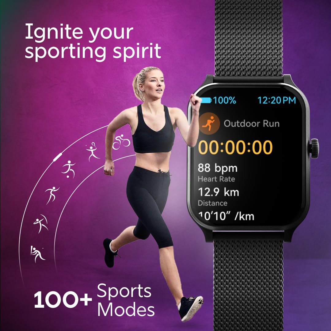 Fastrack New Limitless Classic|Large 1.91" Super UltraVU Display|Functional Crown|Highest 320x385 Pixel Resolution|SingleSync BT Calling|100+ Sports Modes|Metal Case Premium Smartwatch - Black Mesh