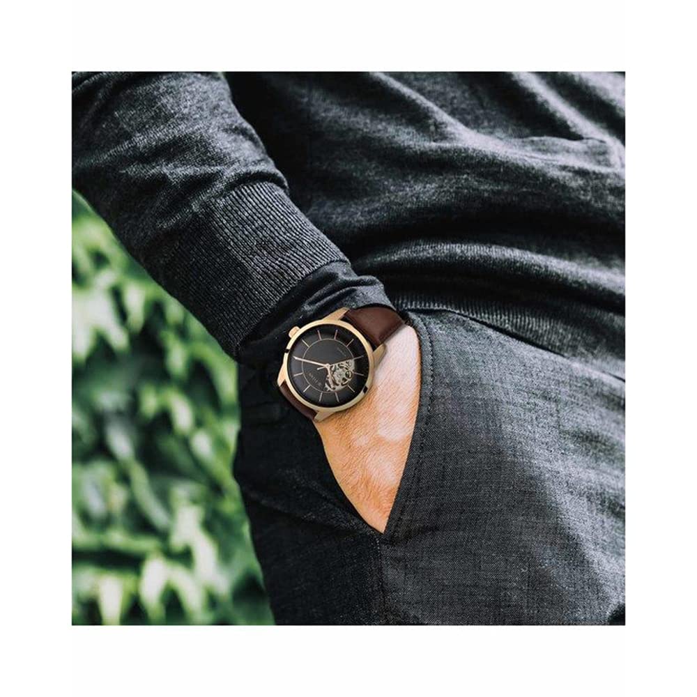 Titan Automatics Black Dial Automatic Leather Strap Watch for Men-NS90126WL02