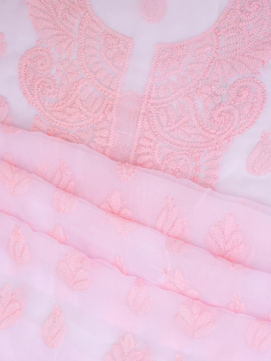 Ada Hand Embroidered Lucknowi Chikankari Unstitched Georgette Dress Material Suit Piece with Dupatta for Women 01A1002586 Baby Pink