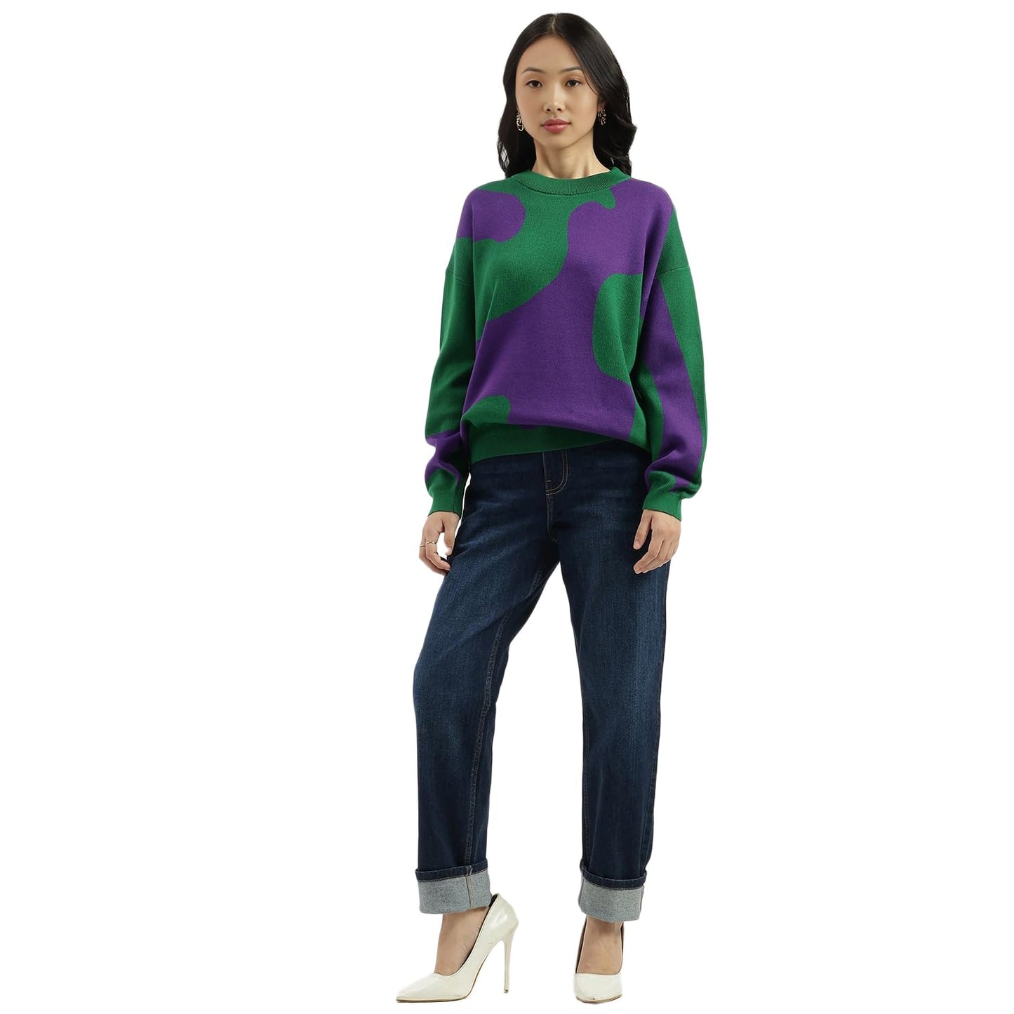 United Colors of Benetton Round Neck Knitted Sweater (Size: M)-25A1099W3R69I902 Multicolour
