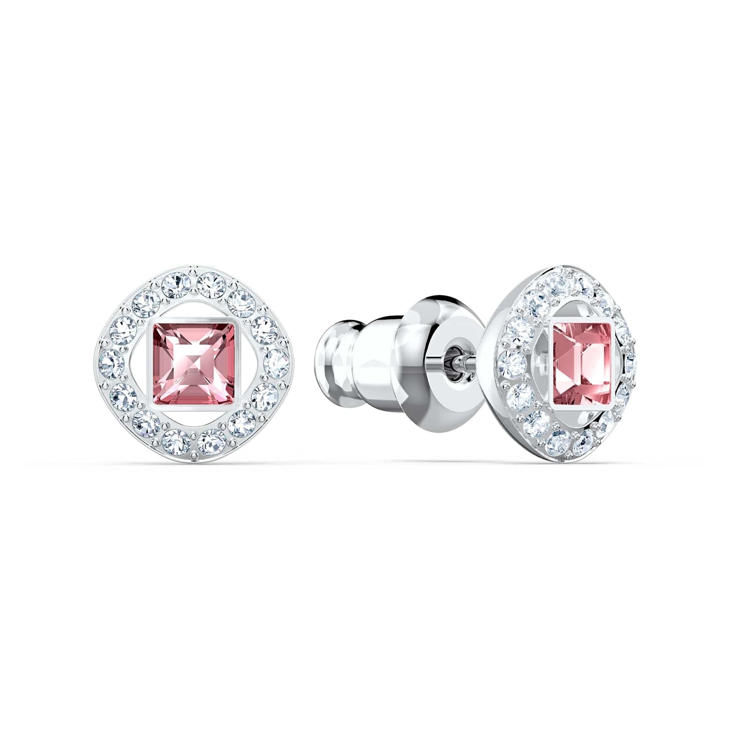 Swarovski Una Angelic Square Stud Pierced Earrings, Pink, Rhodium plated