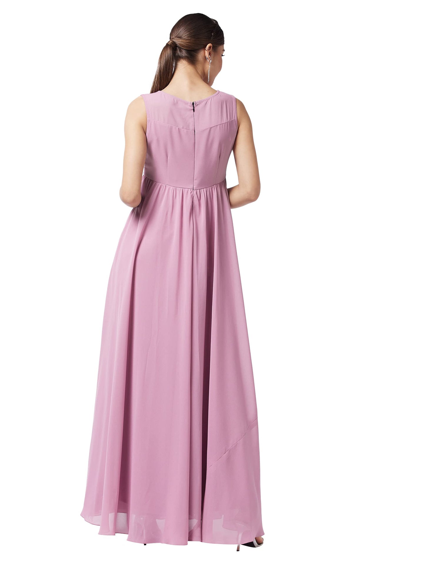 Miss Chase Women's Dusty Lavender Round Neck Sleeveless Solid Embroidered Maxi Dress (MCAW21D06-42-196-04, Dusty Lavender, M)