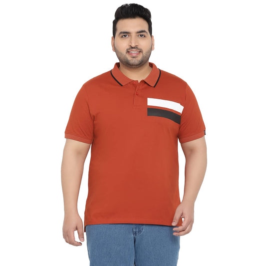 Urbano Plus Men's Orange Colour-Block Regular Fit Half Sleeve Cotton Polo T-Shirt (pluspolocbp-020-rust-4xl)