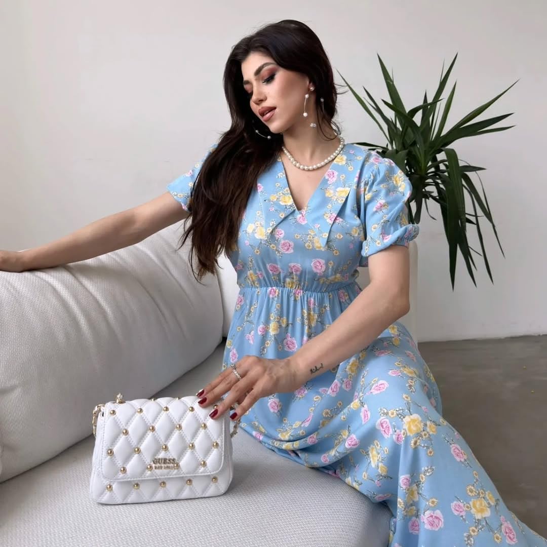 Pimu Rayon Fit and Flare Below The Knee One Piece Dresses for Women | Dress (in, Alpha, XL, Regular, Toddler Girls, Blue)