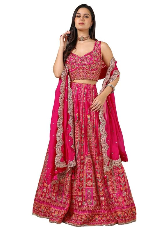 Soch Womens Fuchsia Viscose Blend Ethnic Motifs Ghagra Choli With Beads
