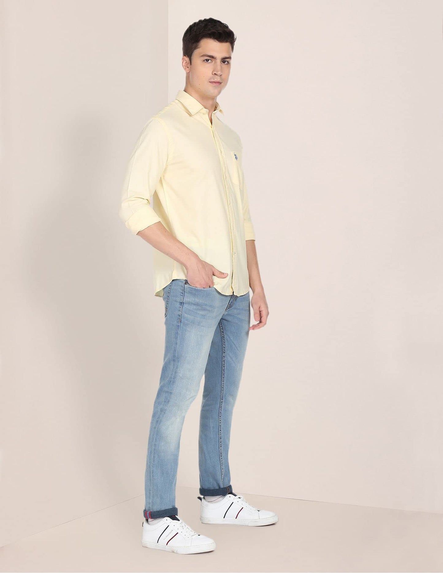 U.S. POLO ASSN. Mens Solid Oxford Fs Regular Fit Shirts (Usshtfx0015_Yellow_L)