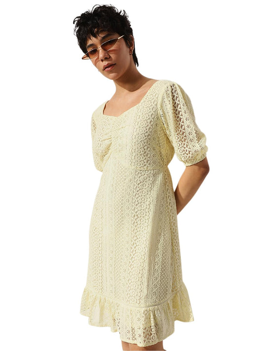 ONLY Women's Fit and Flare Yellow Dress