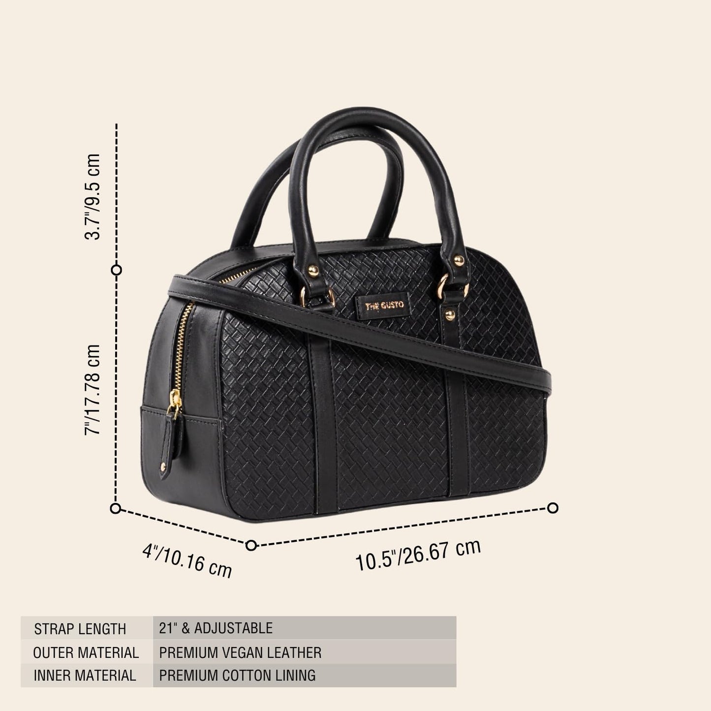 The Gusto Womens Vegan Leather Bowler Sling Bag|Ladies Stylish Cross Body Sling Bag- Black