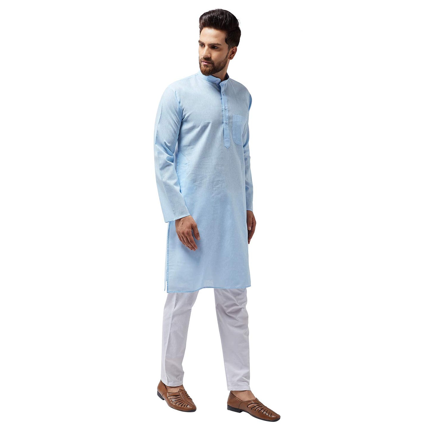 SOJANYA (Since 1958 Mens Cotton Blend Sky Blue Kurta & Churidar Pyajma Set Size L