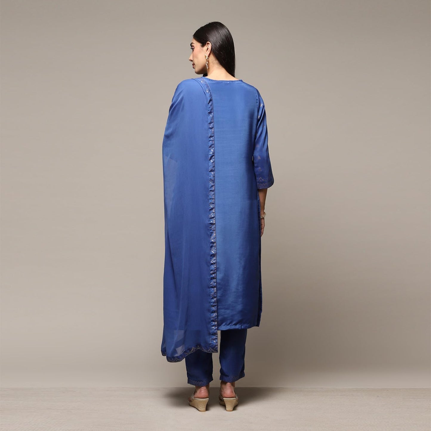 BIBA Women's Polyester Printed Narrow Salwar Kurta Dupatta (Skdassorted7666E_Blue_32)