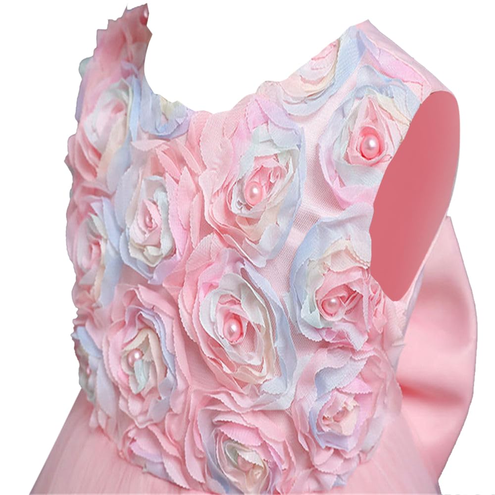 Hopscotch Girls Polyester Sleeveless Floral Applique Party Dress in Peach Color For Ages 6-7 Years (XIP-3323101)