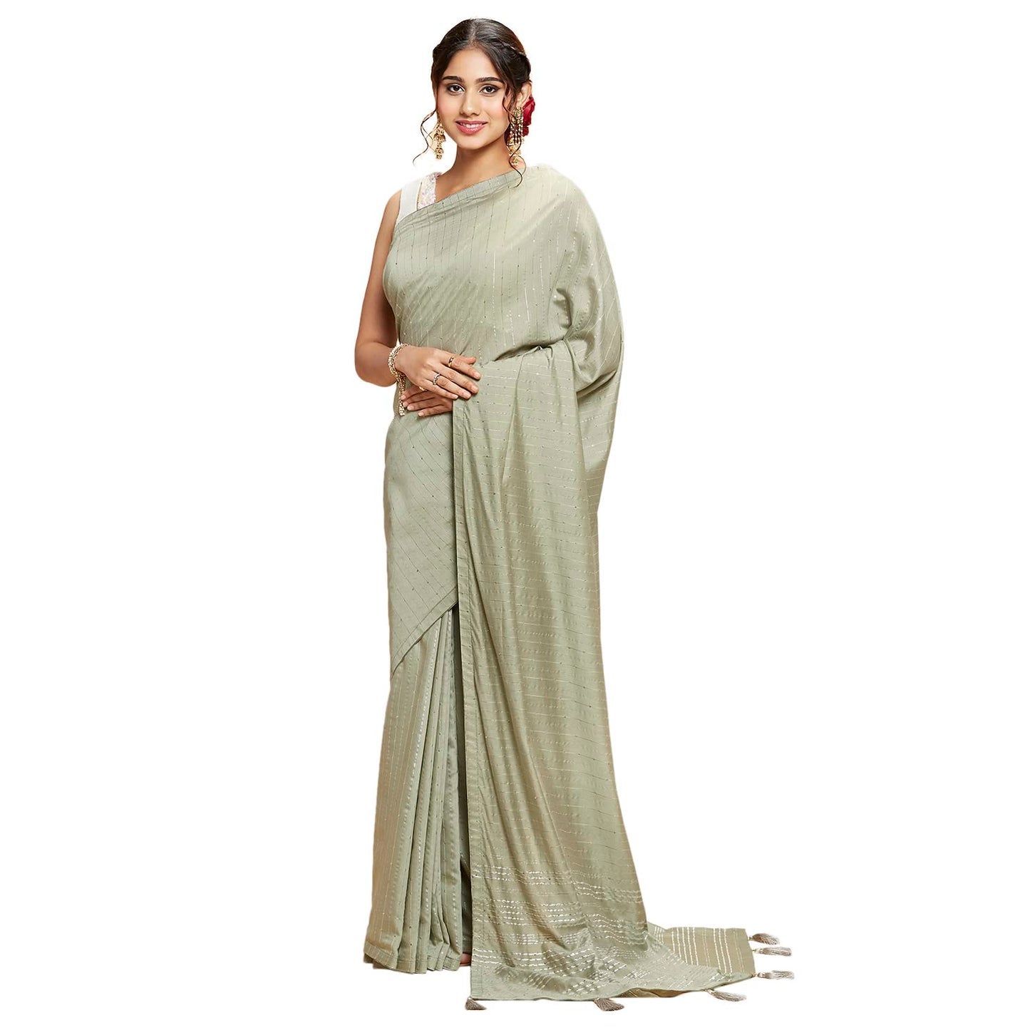 Navyasa Grey Liva Lite Pastel Embroidered Saree