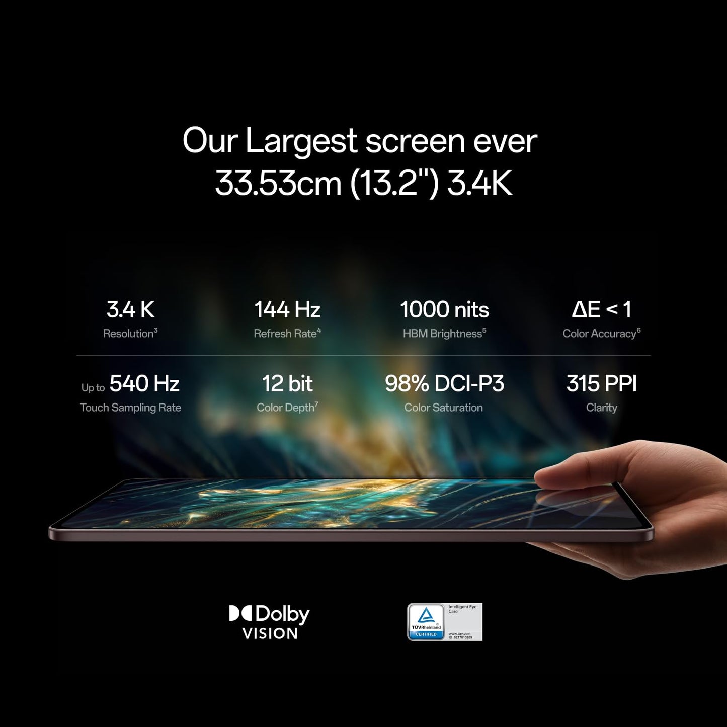 OnePlus Pad 4, Snapdragon® 8 Elite Gen 5 Platform, 33.53cm 13.2" 3.4K Screen, 144Hz Adaptive, 8 Speakers, AI Powered, PC-Level Productivity, 13,380 mAh Battery, 8GB + 256GB, WiFi,Dune Glow